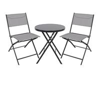 BTEXPERT Ensemble de meubles de salle à manger 3 pièces pour patio, bistrot, table de pique-nique pliante portable, deux sièges, poignée de transport pliable, gris pour fête, camping-car, événement