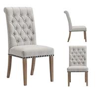 BTEXPERT Lot de 2 chaises de salle à manger capitonnées Parsons à dossier haut en bois massif avec bordure en lin gris