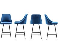 BTEXPERT Lot de 4 tabourets de bar rembourrés en velours bleu de 63,5 cm