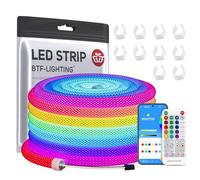 BTF-LIGHTING 5M WS2812B IC RGB 360 Degree Round Reticulate Kit Bande LED Néon Couleur Chassée avec Contrôleur IR 24Keys Flexible IP67 Corde lumineuse pour décoration intérieure DC5V (sans adaptateur)