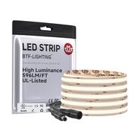 BTF-LIGHTING Bande LED FCOB COB Super Lumineux à Haut Luminosité 3000K Blanc Chaud 1957LM/M 24V 5M 480LEDs/m CRI90+ Largeur 10mm Dimmable Flexible pour Cuisine Placard Chambre(Bande seulement)