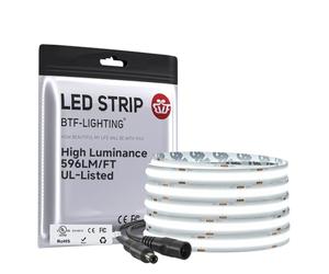 BTF-LIGHTING Bande LED FCOB COB Super Lumineux à Haut Luminosité 6000K Blanc Froid 1957LM/M 24V 5M 480LEDs/m CRI90+ Largeur 10mm Dimmable Flexible pour Cuisine Placard Chambre(Bande seulement)