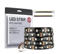 BTF-LIGHTING Bande LED RGBCCT 5 couleurs en 1 5050SMD DC12V 5M 60LEDs/m 300LEDs RGB+Blanc chaud+Blanc froid PCB noir IP65 étanche pour la Décoration Pièces Cuisines (Bande uniquement)
