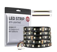 BTF-LIGHTING Bande LED RGBCCT 5 couleurs en 1 5050SMD DC24V 5M 60LEDs/m 300LEDs RGB+Blanc chaud+Blanc froid PCB noir IP65 étanche pour la Décoration Pièces Cuisines (Bande uniquement)