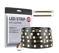 BTF-LIGHTING Bande LED RGBCCT 5 Couleurs en 1 5050SMD DC24V 5M 60LEDs/m 300LEDs RGB+Blanc chaud+Blanc froid PCB noir IP30 Non étanche pour Décoration d'Intérieur(Contrôleur et Alimentation Non Inclus)
