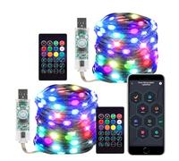 BTF-LIGHTING Chasing Dream Color Full Color 5m 50LEDs Kit de guirlandes de fées adressables, avec télécommande RF 21 touches + boîtier de batterie pour lumières de Noël décoratives