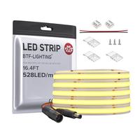 BTF-LIGHTING FCOB COB Bande LED flexible haute densité uniforme 14W/m 5m 528LED/m DC12V Blanc naturel 4000K CRI 90 + 10mm de largeur à intensité variable pour intérieur (sans adaptateur ni contrôleur)
