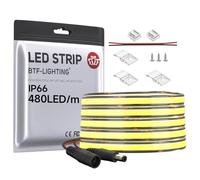 BTF-LIGHTING FCOB COB Bande LED Monocouleur Flexible Haute Densité Blanc Froid 6000K DC24V 5M 480LEDs/M 9W/M 8mm Noir PCB Ruban LED Dimmable IP66 Étanche Pour l'intérieur(Bande uniquement)