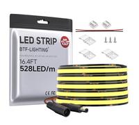 BTF-LIGHTING FCOB COB Bande LED Monocouleur Flexible Haute Densité Blanc Froid 6000K DC24V 5M 528LEDs/M 14W/M 10mm Noir PCB Ruban LED Dimmable IP30 NON Étanche Pour l'intérieur(Bande uniquement)