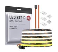 BTF-LIGHTING FCOB COB CCT Bande LED 3000K-6000K CCT Réglable DC24V 5M 640LEDs/m 14W/M 10mm Noir PCB Flexible Haute Densité Ruban LED IP30 Non étanche pour Décoration Intérieure (Bande uniquement)