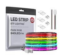 BTF-LIGHTING FCOB COB RGB Bande LED Flexible Haute Densité DC24V 5M 840LEDs/M 4200LEDs 16W/M 10mm PCB Noir Ruban LED Multicolore IP66 étanche pour la Décoration Intérieure (Bande uniquement)