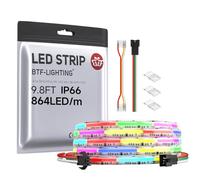 BTF-LIGHTING FCOB COB WS2811 IC RGB Bande LED Adressable DC24V 3m 864LEDs/M 26W/M 12mm Blanc PCB Parcours Lumineux Flexible Haute Densité LED IP66 étanche pour l'intérieur(Bande uniquement)