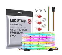 BTF-LIGHTING FCOB COB WS2811 IC RGB Bande LED Adressable DC24V 5M 576LEDs/M 16W/M 10mm Blanc PCB Parcours Lumineux Flexible Haute Densité LED IP66 étanche pour l'intérieur(Bande uniquement)