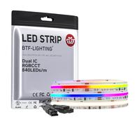 BTF-LIGHTING FCOB SPI RGBCCT Adressable Bande LED Double IC RGB+CCT Dream Colour Blanc Reglable 3000K-6000K Ruban LED Haute Densité 3M 840LEDs/m 24V IP30 PCB Blanc pour DIY Intérieur(Bande Uniquement)