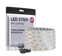 BTF-LIGHTING Ruban LED RGBW 5M 60LEDs/m 2700K-3000K 24V IP65 PCB Blanc | Bande LED 5M SMD5050 4 en 1 RGB+blanc chaud pour rétroéclairage TV, cuisine et chambre. Sans contrôleur ni alimentation.