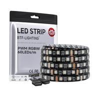 BTF-LIGHTING Ruban LED RGBW 5M 60LEDs/m 6000K-6500K 12V IP65 PCB Noir | Bande LED 5M SMD5050 4 en 1 RGB+blanc froid pour rétroéclairage TV, cuisine et chambre. Sans contrôleur ni alimentation.