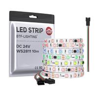 BTF-LIGHTING Ruban LED WS2811 IC RGB 5050SMD 10M 60LED/m 100Pixels 24V IP30 | Bande LED 10M adressable RGB Effet de poursuite pour chambre, cuisine, rétroéclairage TV, décoration intérieure.Bande seule.