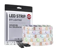 BTF-LIGHTING Ruban LED WS2812B RVB 5050SMD Flexible 5M 30LED/m 5V puce or | Bande LED 5M 150 Pixels PCB Blanc adressable individuellement 10mm IP65 pour Cuisine Chambre TV projet DIY (Bande uniquement)