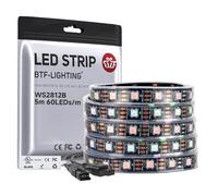 BTF-LIGHTING Ruban LED WS2812B RVB 5050SMD Flexible 5M 60LED/m 5V puce or | Bande LED 5M 300 Pixels PCB Noir adressable individuellement 12mm IP67 pour Cuisine Chambre TV projet DIY (Bande uniquement)