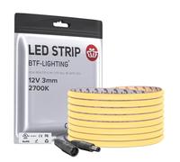 BTF-LIGHTING Ultra-Fin 3mm FCOB COB Bande LED Certifié CE 2700K Blanc Chaud 5M 12V 400LEDs/m CRI>90 Lumière Uniforme Ruban LED Pour Éclairage de Cuisine Sous Meuble, Chambre, Dressing, Étagèree