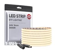 BTF-LIGHTING Ultra-Fin 3mm FCOB COB Bande LED Certifié CE 3000K Blanc Chaud 5M 24V 400LEDs/m CRI>90 Lumière Uniforme Ruban LED Pour Éclairage de Cuisine Sous Meuble, Chambre, Dressing, Étagèree
