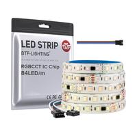 BTF-LIGHTING WS2805 RGBCCT IC Bande LED 5050SMD adressable à double signal LED Ruban 5M 84LEDs/M DC24V Flexible Chasing Light Dream Color PCB Blanc IP65 pour la Décoration de Bricolage (Ruban