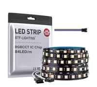 BTF-LIGHTING WS2805 RGBCCT IC Bande LED 5050SMD, adressable, double signal LED, 5 m, 84 LED/M, DC24 V, flexible, couleur de rêve, noir, PCB IP30, pour décorations DIY (seulement bandes)