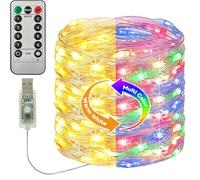 btfarm 120 LED lumières de conte de fées avec prise USB et minuterie, 12M lumières de conte de fées d'intérieur en cuivre avec télécommande, 8 modes de lumières de conte de fées, dimmable, pour la fêt