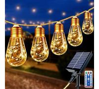 BTfarm 8M Guirlande Lumineuse Solaire Exterieure avec Télécommande, 16 Ampoule 160LED Vintage Guinguette Étanche IP65, 8 Modes pour Noël Mariage Terrasse Jardin