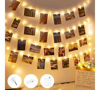 btfarm Guirlande Lumineuse Photo avec minuterie, 100 LED 10M Guirlande Photo Avec 60 Clips Batterie Alimenté Porte Photos pour Decoration Interieur Chambre, Mariage, Anniversaire-Blanc Chaud