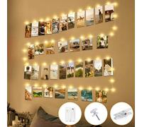 btfarm Guirlande Lumineuse Photo avec minuterie, 50 LED 5M Guirlande Photo Avec 30 Clips Batterie Alimenté Porte Photos pour Decoration Interieur Chambre, Mariage, Anniversaire-Blanc Chaud