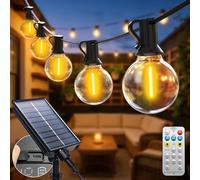 btfarm Guirlande Solaire Exterieur Avec Telecommande, 12+3M LED Guirlande Lumineuse Exterieure Solaire IP44 Étanche, 8 Modes Guirlande Guinguette Solaire pour Jardin Terrasse Cour Fête, Blanc Chaud