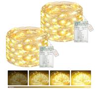 btfarm Lot de 2 Guirlande Lumineuse a Pile avec Minuterie, 5M 50LED Guirlande Led Dimmable 8 Modes IP65 Etanche Fil Lumineux Décoration Intérieur Extérieur Chambre Noël Mariage, Blanc Chaud