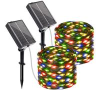 btfarm Lot de 2 Guirlande Solaire Exterieu avec Minuterie, 10M 100 LED Guirlande Lumineuse Exterieure Solaire 8 Modes IP65 Étanche pour Jardin Terrasse Cour Noël Mariage Fête, Couleur