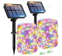 btfarm Lot de 2 Guirlande Solaire Exterieur, 15+2M 150 LED Guirlande Lumineuse Exterieure Étanche 8 Modes, Décoration pour Jardin Terrasse Cour Maison,Coloré