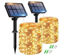 btfarm Lot de 2 Guirlande Solaire Exterieur, 15+2m 150LED Guirlande Lumineuse Exterieure Solaire Étanche 8 Modes, Guirlande Extérieure Décoration pour Jardin Terrasse Cour Maison Noël Mariage Fête