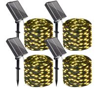 btfarm Lot de 4 Guirlande Solaire Exterieu avec Minuterie, 10M 100 LED Guirlande Lumineuse Exterieure Solaire 8 Modes IP65 Étanche pour Jardin Terrasse Cour Noël Mariage Fête, Blanc Chaud
