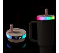 BTFO Couvercle à Paille LED Coloré pour Gobelet Stanley Quencher H2.0/ProTour 1200ml, Couvercle avec 12 Modes d'Éclairage et Affichage de la Température pour Accessoires Stanley Cup (Rose)