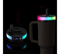 BTFO Couvercle à Paille LED Coloré pour Gobelet Stanley Quencher H2.0/ProTour 1200ml, Couvercle avec 12 Modes d'Éclairage et Affichage de la Température pour Accessoires Stanley Cup (Noir)