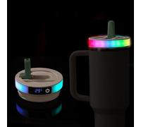 BTFO Couvercle à Paille LED Coloré pour Gobelet Stanley Quencher H2.0/ProTour 1200ml, Couvercle avec 12 Modes d'Éclairage et Affichage de la Température pour Accessoires Stanley Cup (Vert)