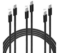 BTFO Lot de 3 Câbles Charge Rapide USB-C vers USB-C, Câble de 3 m en Nylon Tressé Noir Compatible avec iPhone 15/16/17 MacBook Pro/Air iPad Pro Samsung Galaxy S25/S24 et CarPlay