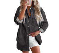 BTFONIA Chemisier boutonné à Manches Longues et col en V for Femme Haut décontracté en Jean(Gray,3XL)