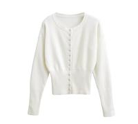 BTFONIA Pull Court boutonné à Manches Longues et col en V en Tricot côtelé for Femme(White,S)