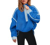 BTFONIA Pull en Polaire à Demi-Fermeture éclair for Femme, Sweat-Shirt Doux surdimensionné avec Poches, Pull Chaud et Pelucheux(Blue,L)