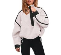 BTFONIA Pull en Polaire à Demi-Fermeture éclair for Femme, Sweat-Shirt Doux surdimensionné avec Poches, Pull Chaud et Pelucheux(White,L)