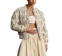 BTFONIA Veste bomber courte brodée à marguerites pour femme Manteau rembourré en coton à manches longues et fermeture éclair Vêtements d'extérieur(Apricot,XL)