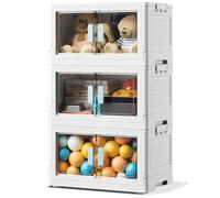 BTGGG Boite rangement plastique Lot de 3 Caisse Plastique Pliable Boîte de rangement à roulettes, de 50L boîtes de rangement avec couvercle Salon, Chambre, Bureau, L49.5 x P35 x H88cm, Blanc