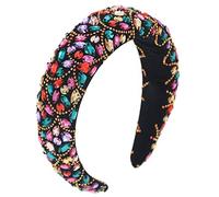 Btgghytr Bandeau baroque de luxe rembourré en éponge colorée pour cheveux en strass fait à la main avec perles brillantes, accessoire pour cheveux mignon