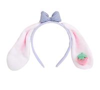 Btgghytr Bandeau pour femmes et filles - Serre-tête avec oreilles de lapin - Décoration fraises et nœud - Bandeau de maquillage pour prendre des photos - Couleur douce - Accessoires pour cheveux