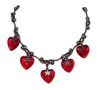 Btgghytr Collier à breloques avec chaîne d'environ 41 à 50 cm | Cinq cœurs rouges en acier inoxydable 304 pour réunions, fêtes, habillage superposé